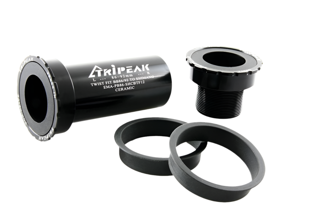 Tripeak 41 mm (BB86/92), 86 mm (carretera)/92 mm (MTB), 24 mm (Shimano HTⅡ) copa de aleación con ajuste giratorio. Opciones de cerámica/acero (disponibles en el Reino Unido).