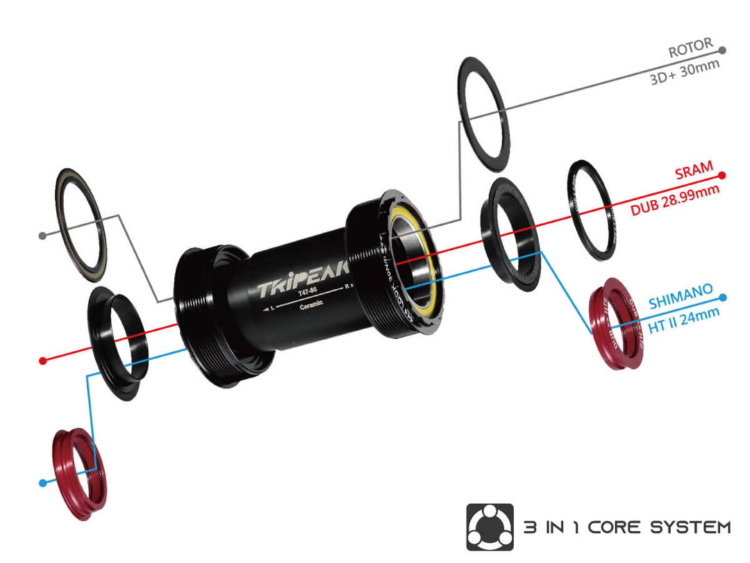 Tripeak PF30 68/73mm Ceramic Bottom Bracket – 3-in-1 System for Shimano HTII, SRAM DUB & Rotor 3D+