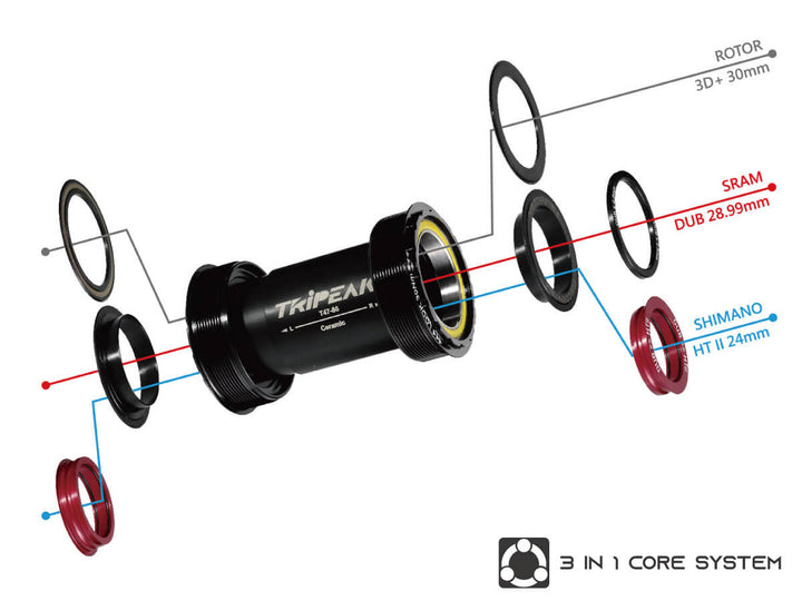 Tripeak PF30 68/73mm Ceramic Bottom Bracket – 3-in-1 System for Shimano HTII, SRAM DUB & Rotor 3D+