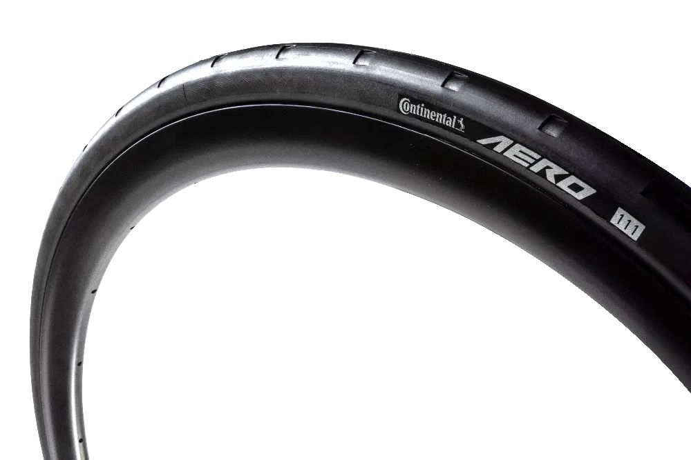 side on view of continental aero 111 road bike tyre used by professional cyclists